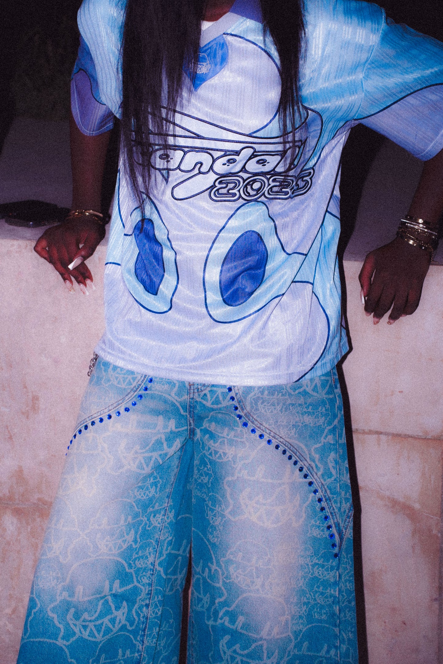 "Indigo" Jersey (satin appliqué)