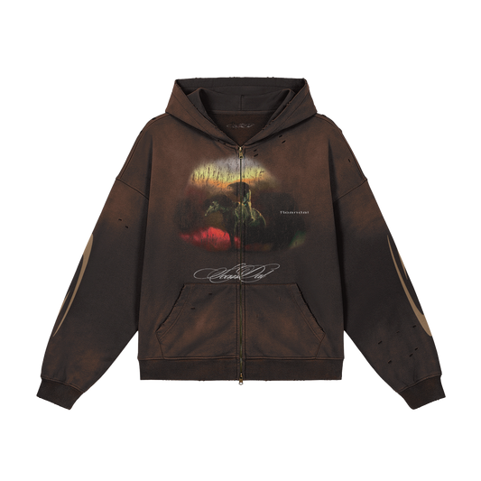 Beksiński faded zipped hoodie