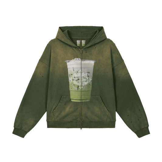 Matcha faded zipped hoodie